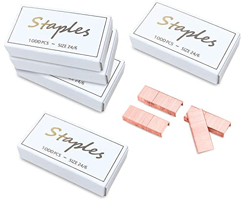 Modixun Rose Gold Staples 24/6mm 5000pcs for Desktop Stapler, 1/4 Length Leg, 50 Staples per Strip, 5 Box
