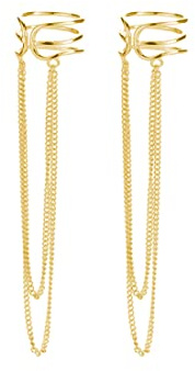 SLUYNZ 925 Sterling Silver No Piercing Cuff Earrings Chain for Women Wrap Earrings Tassel Clip On Ear (Gold Plated)