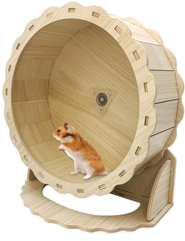 Hamiledyi Wooden Hamster Wheel, Small Pets Exercise Wheel, Silent Running Wheel for Gerbil, Mice, Guinea Pigs, Dwarf Syrian Hamster (8.26in)