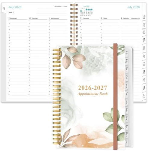 2026-2027 Appointment Book & Planner - 2026-2027 Daily Hourly Planner from July 2026 - June 2027, Weekly Appointment Book with 30-Minute Interval, Medium 6.4 x 8.5, Rose Leaf