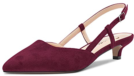 Castamere Femmes Kitten Bas Talon Heel Pointu Bout Escarpins Slingback Classique Dress Bureau Sandales Slip-on 3.5 CM Heels Bourgogne Rouge 42 EU