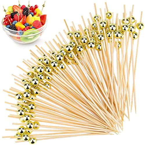 Fyihoxi 300 Stück Cocktailspieße, Spieße Fingerfood, Zahnstocher Holz 10cm für Cocktail Deko, Grillgut, Fingerfood, Obst-Spieß, Candy und Antipasti