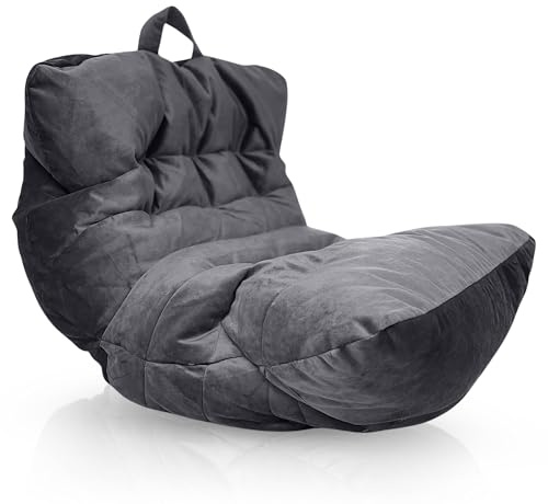 Aiire Puff Salon de Lujo Moderno - Sofa Puf con Relleno Incluido Gigante de Diseño en Terciopelo Premium - Bean Bag Chair Grande para Adultos o Decoracion Habitacion Juvenil - Puffs XXL Gris Oscuro
