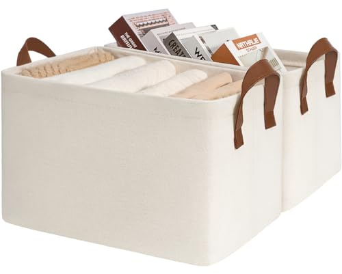 CHICVITA Storage Baskets for Shelves, Closet Organizers and Storage, Modern, Beige, 2-Pack, 16 ¾ L x 11 W x 9 ¾ H