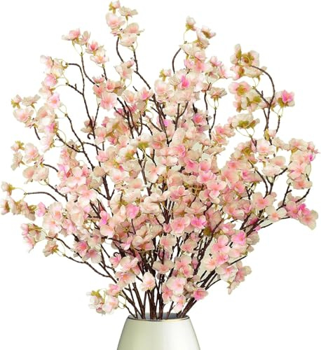 Dremisland 4 Piezas Ramas de Cerezo Artificiales - Flores de Durazno Rosa 100cm - Plantas Florales de Seda Para Primavera - Tallos Largos Para Boda, Fiesta, Hogar, Jarrón, Mesa, Balcón
