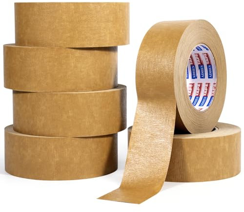 ADHES Nastro Da Imballaggio In Carta Kraft, 7,5 mil, 50mm x 50m x 12 rotoli, Scrivibile & Non Rivestito Ecologico, Riciclabile, Nastro Adesivo Per Pacchi per spedizione, trasloco, sigillatura