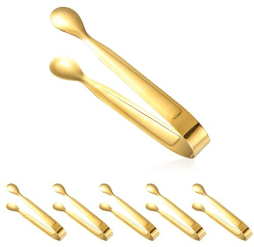 Eiszangen Set, 6 Stück Edelstahl Eiswürfelzange, Zangen Candybar, Servierzange Edelstahl, Gebäckzange Süßigkeiten, Salatzange für Küche, Hochzeit, Bar, Party, büfett, Grill, Picknick (Golden)