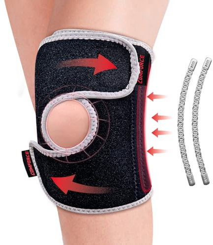 COMFORCE Ginocchiera regolabile, manicotto di sostegno per la rotula, ginocchiera ergonomica aperta per uomini e donne, comodo stabilizzatore della rotula per artrite, stiramenti, distorsioni