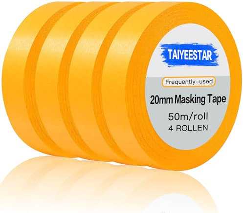 Taiyeestar 4x Ruban de Masquage 20mm x 50m, Adhésif pour les travaux de peinture et de rénovation | Ruban crêpe pour peindre, vernir