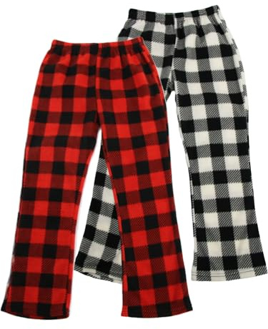 LANBAOSI Flickor barn fleece pyjamasbyxor nattkläder loungebyxor termiska rutiga pyjamasbyxor bekväma mjuka stretch loungebyxor för barn 7-13 år, Röd + grå, 7-8 år