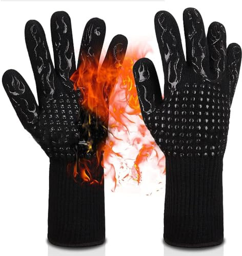 TOEECY Guanti Resistenti Calore Barbecue Antiscivolo Protezione Alta Temperatura Cottura Griglia Cucina Professionale