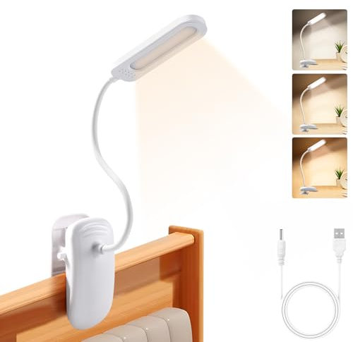 Diboniur Leselampe Bett, Klemmlampe Bett mit Touch Dimmbar, 3 Farben und dimmbar, 360° flexible Klemmleuchte Bett für Studium und Arbeit, Clip-on, USB-Anschluss