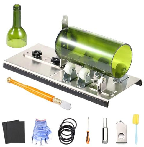 Cortador de vidrio para botellas, 5 ruedas ajustables, cortador de botellas de cristal, dispositivo de bricolaje para botellas redondas y ovales para manualidades