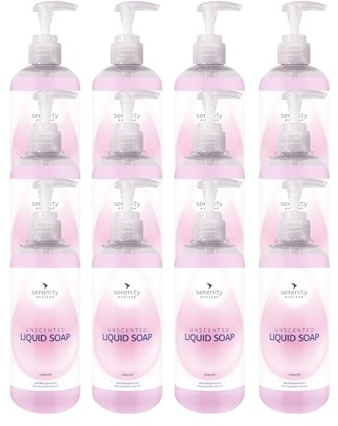 Serenity Premium Liquid Hand Soap, 500ml Pack of 12 – Gentle Formula for Cleanliness and Hygiene, Soft on Skin. Unscented.