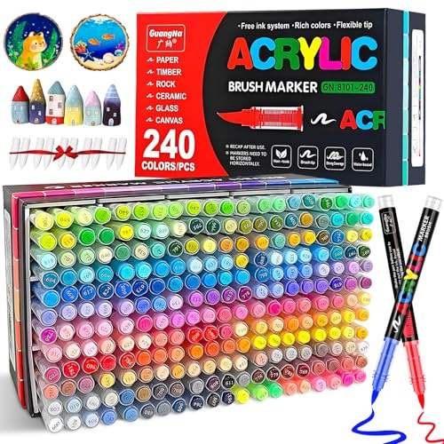 VAKKI 240 Colores Rotuladores Acrilicos, Acrylic Markers Para Colorear Adultos, Marcadores AcríLicos Para Colorear, Piedra, CaligrafíA, Madera, Lienzo, Vidrio, CeráMica