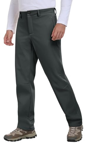 Xnova Pantalon Trekking Invierno Hombre Térmicos Pantalones Impermeables Montaña Senderismo de Trabajo Aire Libre Pantalón Forro Polar con Cremallera Cintura Elastica, Gris Oscuro, S