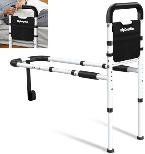 BigDolphin Bed Rails for Elderly Adults Safety - ASTM Approved, 350 LBS Capacity, Tool-Free Assembly, Non-Slip Ergonomic Handle with Storage Pocket, Safe Bed Rails for Seniors
