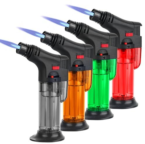 4 Pack Kitchen Blow Torch Butane Torch Lighter Jet Flame Refillable Portable Butane Torch Adjustable Mini Blow Torch for Camping Baking Culinary Soldering Cooking Welding BBQ (Color-1)