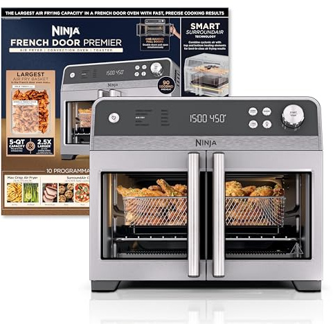 Ninja | French Door Premier Air fry Oven | 10-in-1 functions | 20.3-qt capacity | 5-qt Air Fry Basket, Sheet Pan, Wire Rack, Broil Rack | PFAS-free Cooking Surface, Dishwasher-Safe Accessories | FO101