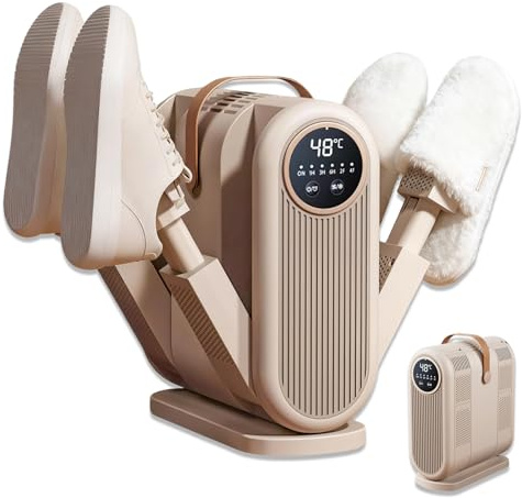Shoe Dryer Electric, Boot Dryer with 4 Foldable Stands, UV Light Sterilization and 1/3/6-Hour Timer Function, 48° Constant Temperature Rapid Drying, Boot Warmer for Shoes, Gloves, Hats, and Ski Boots