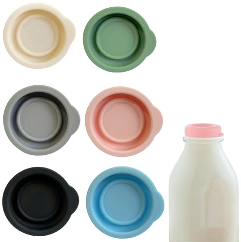 6 PCS Milk Bottle Tops, [One Pint, NOT 1L] Reusable Silicone Mixed Without Bottle, for Milk Glass Bottles,Dishwasher Fridge Safe, Airtight Bottle Seal,Durable Reliable