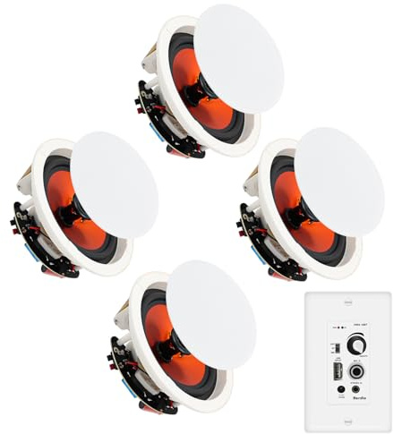 Herdio 8'' Bluetooth in Wall in Ceiling Speakers 800W 2-Way Flush Mount Speakers System with Wall Amplifier Receiver for Home Theater Office (2 Pairs, Paintable-Grille)