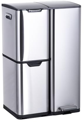 Cubo de Basura Relaxdays, 3 Compartimentos, 60 l, Cubos extraíbles, Cierre Suave, Pedal, Acero Inoxidable, Plateado