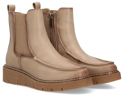 97598 Bota tipo Chelsea con cuna para mujer con diseno minimalista. Incorpora paneles elasticos laterales para un ajuste comodo y practico. Cierre de cremallera. Ideal otono invierno. Beige Talla 37