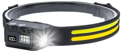 Lampada frontale a LED – Fascio largo 300, funzione sensore di movimento, costruzione impermeabile e morbido, design di regolabile, leggera e portatile, per escursionismo, escursionismo