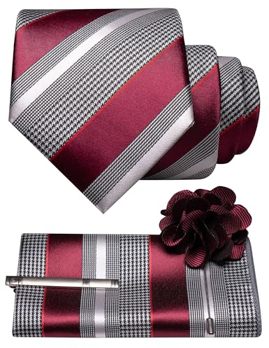 JEMYGINS Ensemble de cravates pour homme, avec motif à rayures, pour les affaires, le bureau, le mariage, multicolore, Rouge vif, M