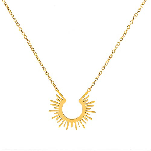 CCAIPU Collar de oro para mujer, collares de sol chapados en oro de 18 quilates, joyería minimalista moderna, regalos para damas (Oro-B)