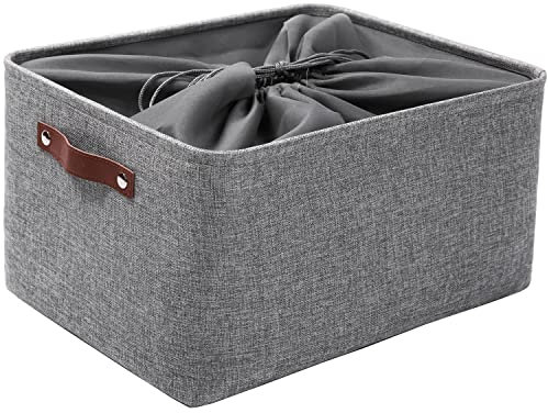 Mangata Grey Storage Baskets, Thickened Canvas Fabric Storage Box for Toys, Clothing, Wardrobe (XLarge, with Drawstring)