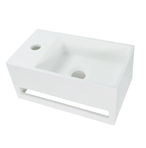 Solid Surface Waschbecken + Handtuchhalterung Hahnloch Links 36x20x16cm