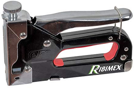 Ribimex PRAGRAM Handtacker im Set mit Nägeln und Heftklammern, schwarz und rot