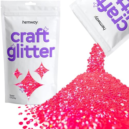 Hemway Craft Glitter Fluorescent UV Neon Pink 100g Super Chunky Glitter | for Crafts, Resin, Cosmetic, Nail, Face, Body, Festival, Tumblers, Art, Candle, Crafting