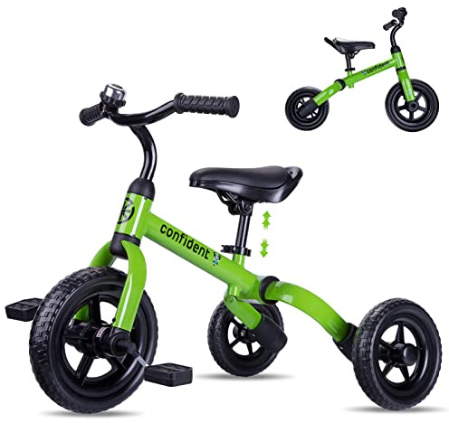 YGJT 3 in 1 Tricycle for Toddlers Age 2-5 Years Old, Folding Kids Balance Bikes with Adjustable Seat and Removable Pedal, Ride-on Toys for Infant, Gift for Baby Boys Girls Birthday(Green)