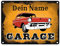 Oldtimer Garage Metallschild - personalisiert mit deinem Namen - als Dekoration für die KFZ Werkstatt von einem Schrauber der alte Autos liebt und gerne daran bastelt als Geschenk für Mechaniker