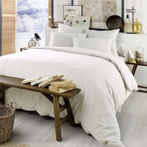 Housse de Couette 240x260 Flanelle de Coton Neige