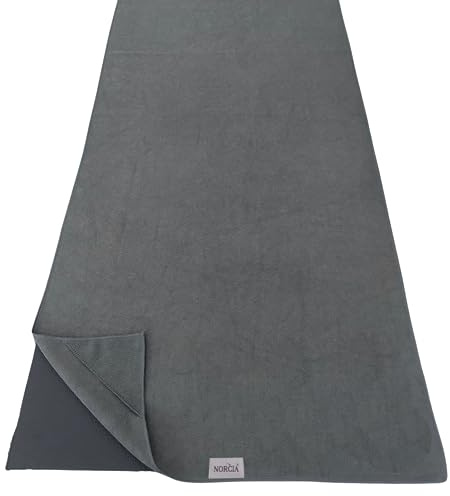 NORCIA Non Slip Yoga Towel with Corner Pockets, Mat-Sized 24x72, 100% Microfiber Sweat Absorbent, Perfect for Hot Yoga, Bikram, Pilates and More (Grey)
