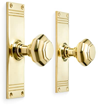 AB Hardware Solid Brass Octagonal Door Knobs On Backplate Mortice Pair Set Quality (Polished Brass)