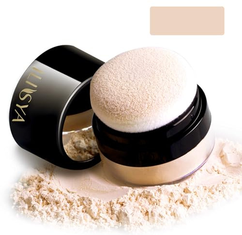 ROUSE Setting Powder Lightweight Loose Powder Finishing Powder Long-Lasting Face Powder Waterproof with Soft Mushroom Powder Puff & Mirror, Matte Finish,0.28 Oz (Light Apricot/Translucent)