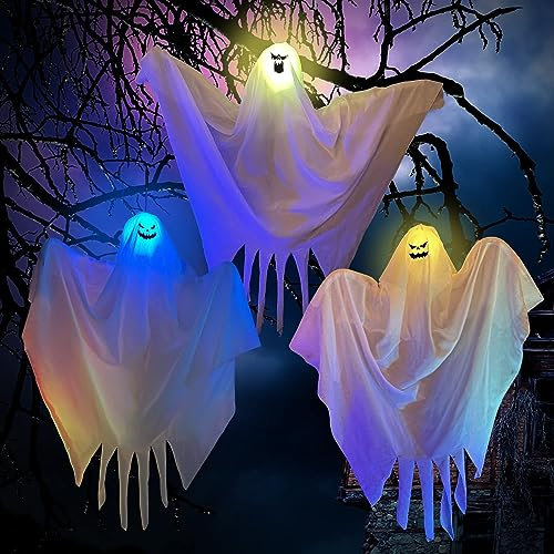 Yi'antai 3 Stück Halloween Hängende Geister, Weißer Geister-Aufhänger, Niedliche Fliegende Geister, Gruselige Halloween Deko, Hängende Geister Party Dekoration (Weiß)