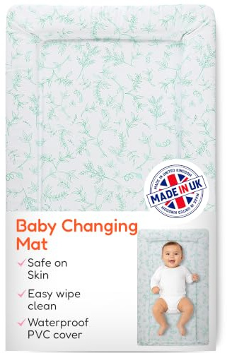 Babycurls Baby Changing Mat with Raised Foam Edges - Wipe Clean Waterproof PVC Nappy Changing Mat - Hypoallergenic Foam - UK Made Nursery Essential, Green Leaves, 76 x 45 cm Baby Pad