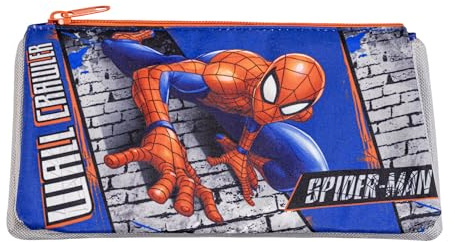 Disney Spider-Man - Estuche Escolar con múltiples Compartimentos y Cierre de Cremallera para niños, Blue, Spider-Man