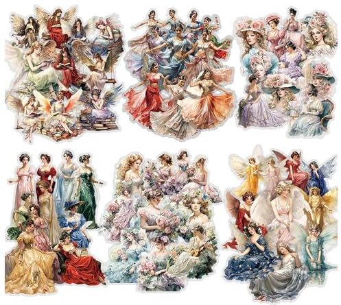 60PCS Mädchen Vintage Sticker Set Kraeoke PET Scrapbooking Sticker Dekorative Fotoalbum Sticker Ästhetische Aufkleber für Scrapbook und Bullet Journal Zubehör (Kombination 3)