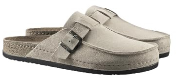 Simba ROK Men’s Slipper, with Gel Massage Footbed, For Indoor/Outdoor Comfort, Leather Moccasin Style - Beige - Size 8