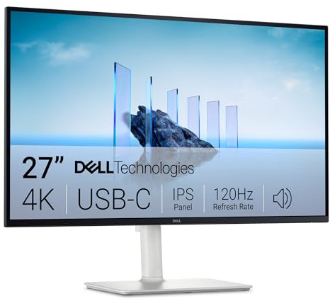 Dell 27 Plus 4K USB-C Monitor - S2725QC - 27-inch 4K (3840 x 2160) 120Hz 16:9 Display, AMD FreeSync Premium, sRGB 99%, Integrated Speakers, 1500:1 Contrast Ratio, Comfortview - Ash White