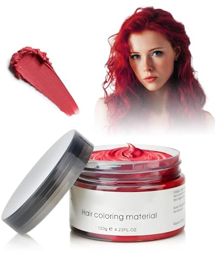 Temporäre Haarfarbe, 4,23 Unzen Haarfarbe Wachs für Männer Frauen, Washable Natürliche Haarfarbes Pomade, Instant Haartönung Dye Haar Wachs für Party, Cosplay,Halloween, für Erwachsene (Rot)