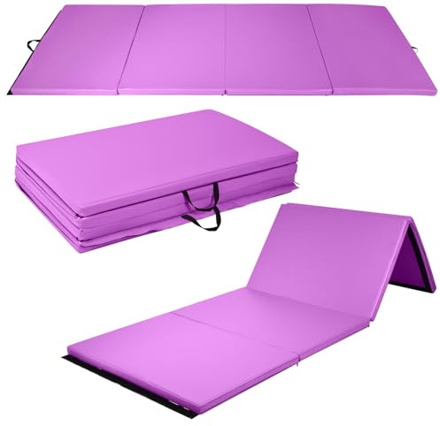 COSTWAY Gymnastics Exercise Mat, 8FT x 4FT Tumbling Mats with High Density 5cm Thick Foam, Carry Handles, Folding Fitness Floor Mat for Yoga Pilates