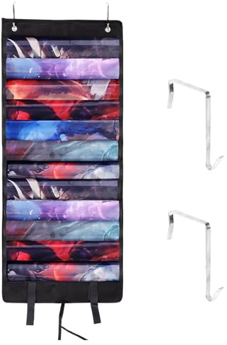 lasuroa Playmat Holder for MTG/TCG/RPG, Portable Play Mat Tube Case Storage Bag Holds 12+1 Game Mats & Transparent Slots with 2pcs Hooks Ideal Hanging Organizer Accessories(Black)
